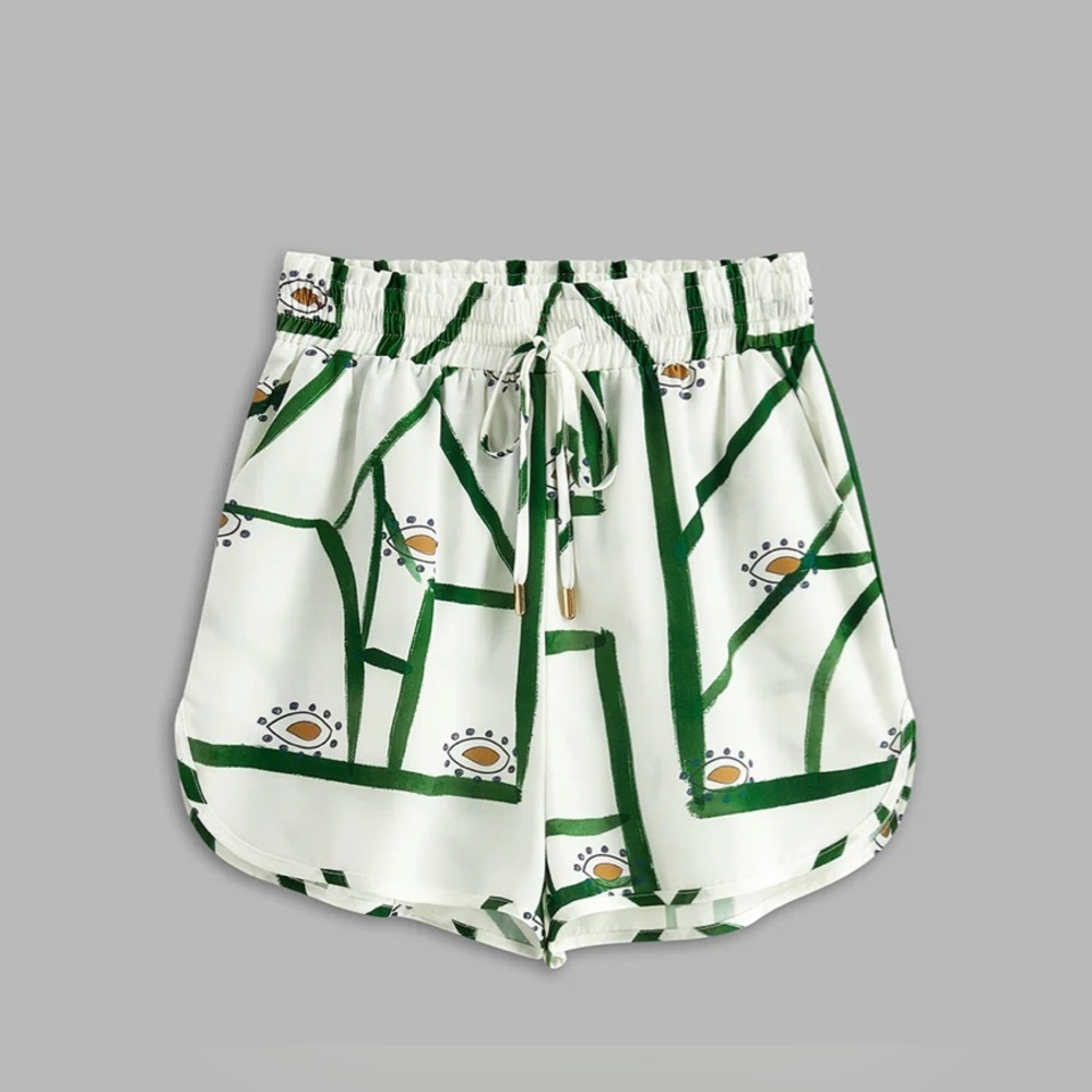 Commense White and Green Short Set with Floral Trim - Picture 12 of 12